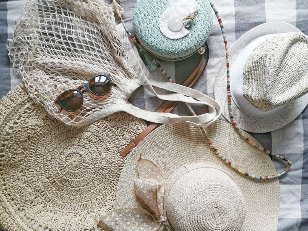 a set of summer accessories top view wicker bags utc