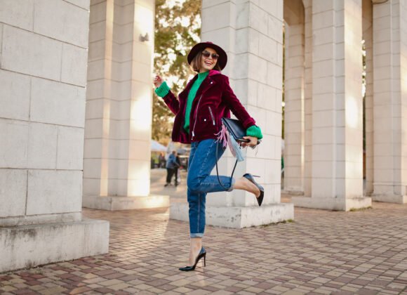 attractive woman in autumn style trendy outfit wal utc