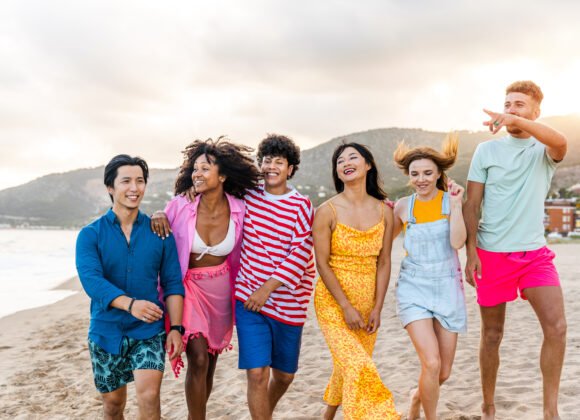 group of young best friends bonding outdoors utc