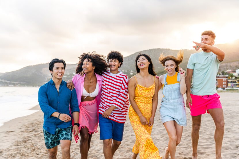 group of young best friends bonding outdoors utc