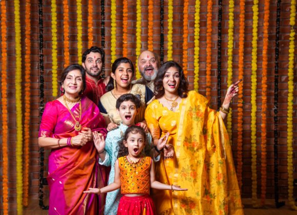 indian family with grandparents and kids excited utc