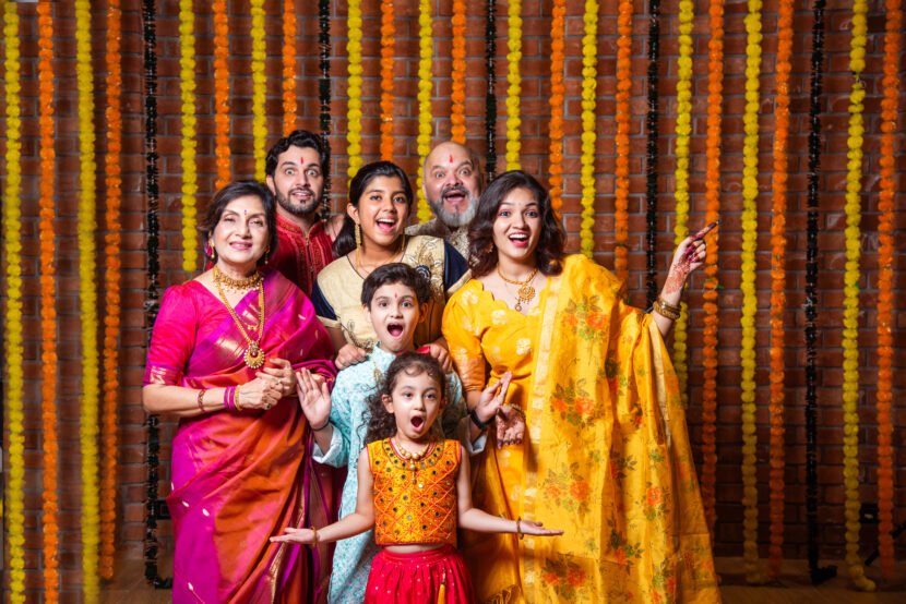 indian family with grandparents and kids excited utc