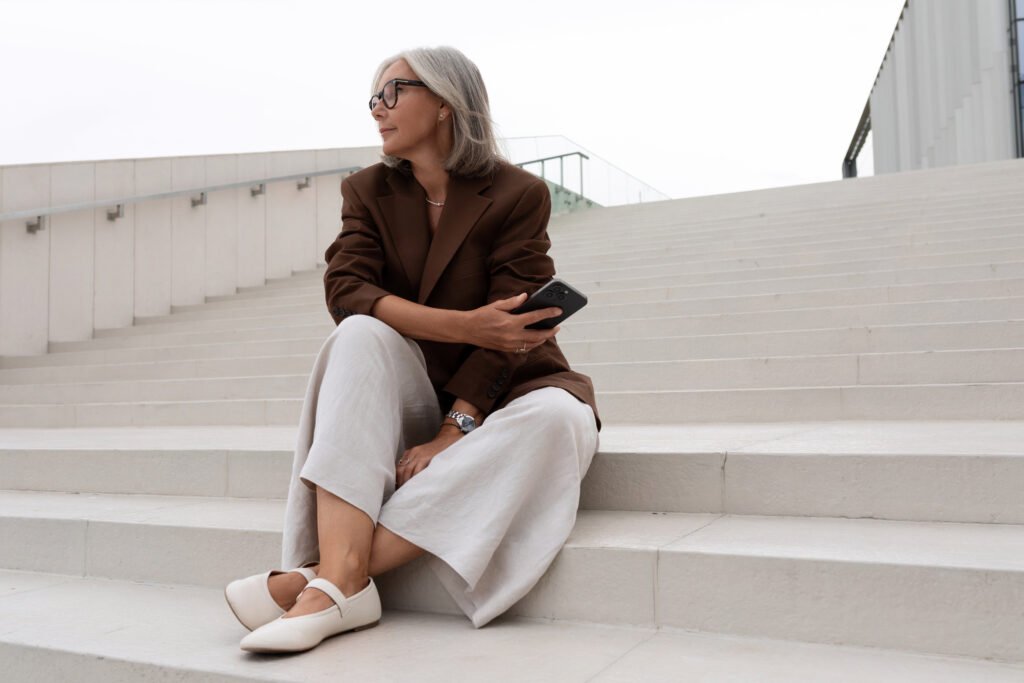 well groomed elderly gray haired business woman in utc